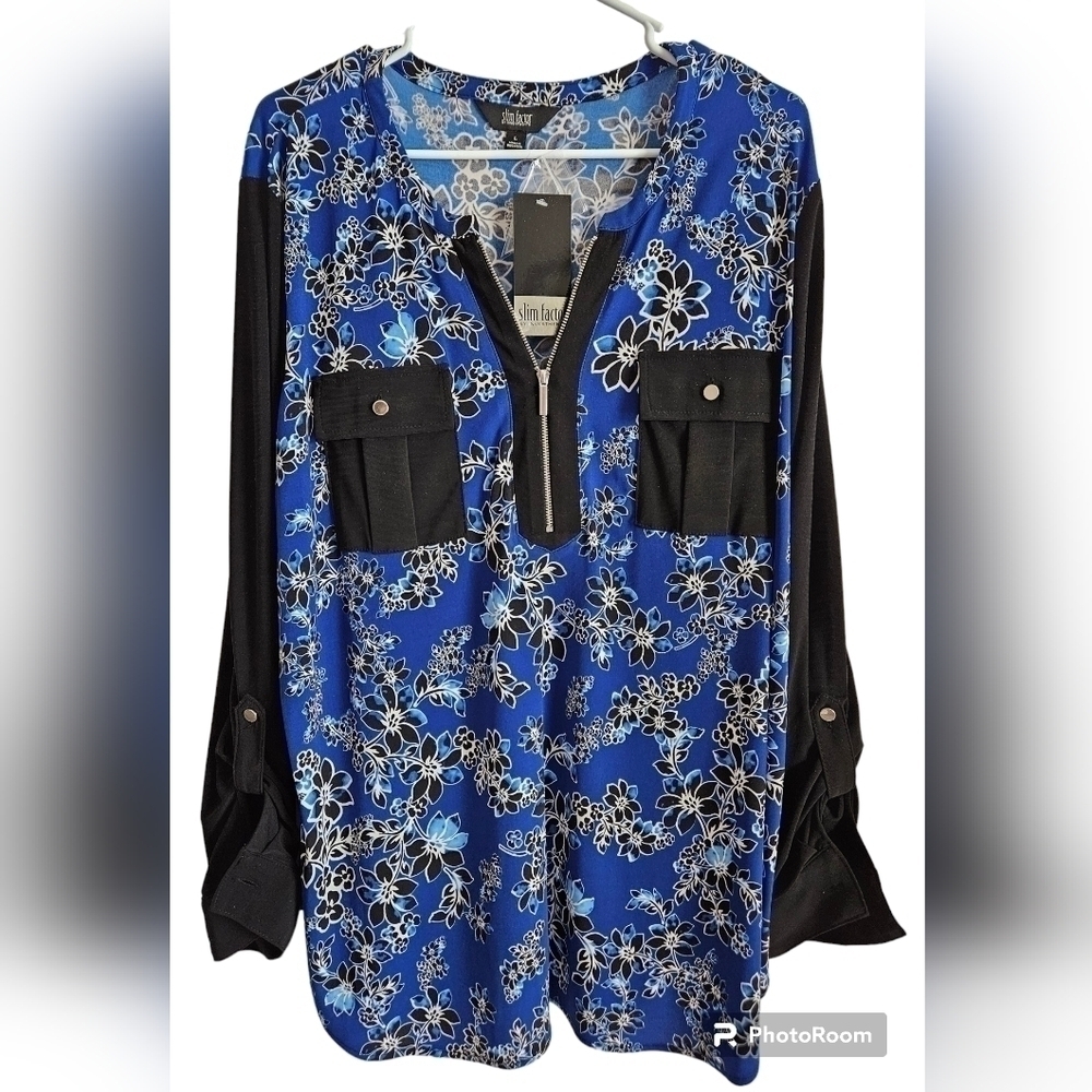 SLIM FACTOR by INVESTMENTS TUNIC SZ L BLACK BLUE